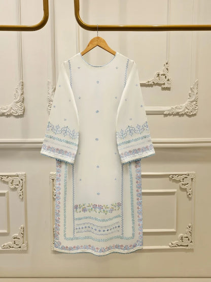 AGHANOOR PIMA COTTON LAWN EMBROIDERED WHITE SHIRT