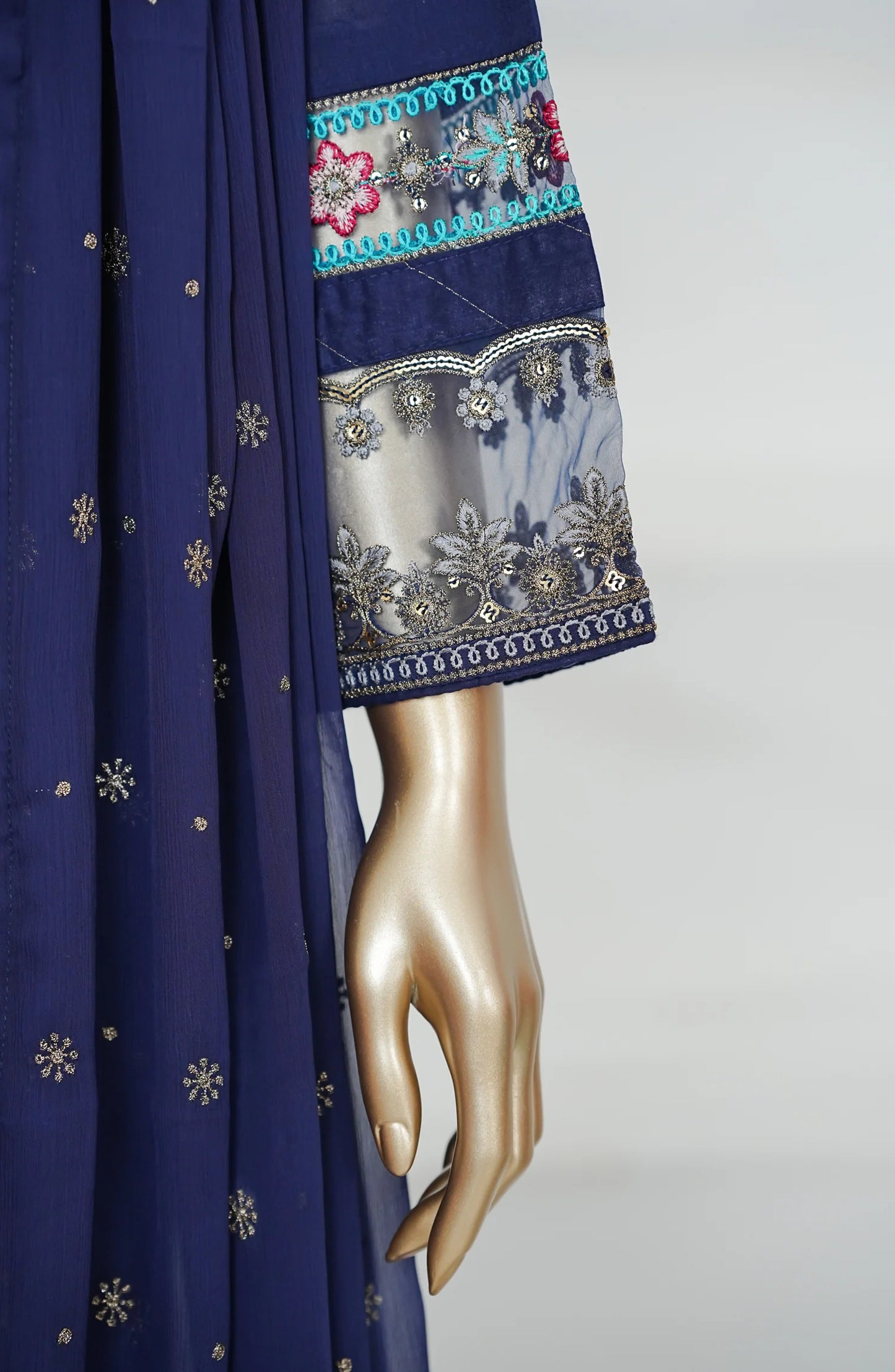 Amna Khadija Heavily Embroidered Cotton 3 Piece-Navy Blue