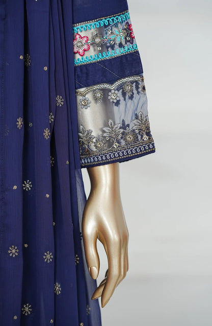 Amna Khadija Heavily Embroidered Cotton 3 Piece-Navy Blue