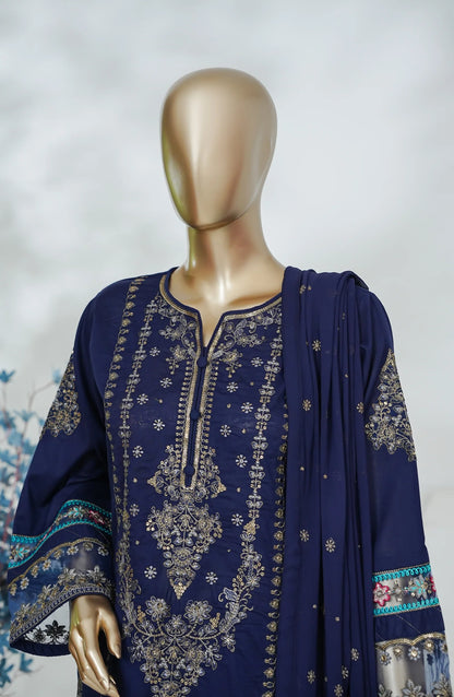 Amna Khadija Heavily Embroidered Cotton 3 Piece-Navy Blue