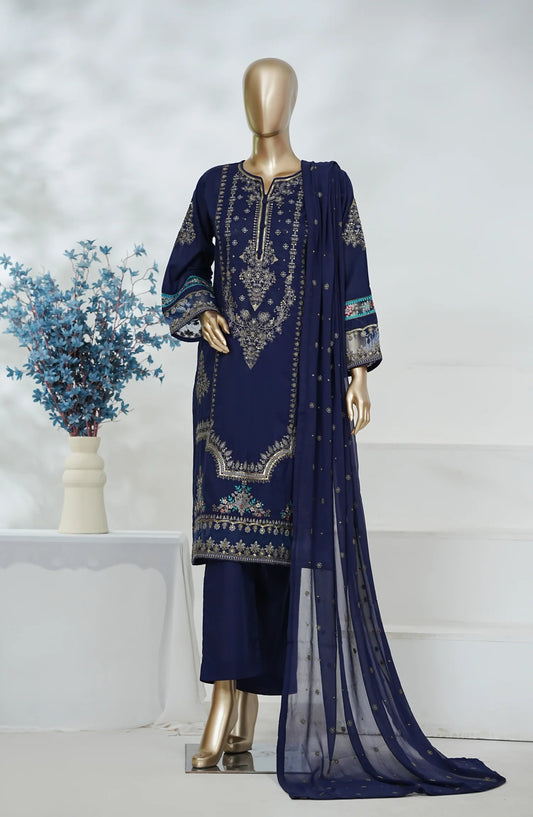 Amna Khadija Heavily Embroidered Cotton 3 Piece-Navy Blue