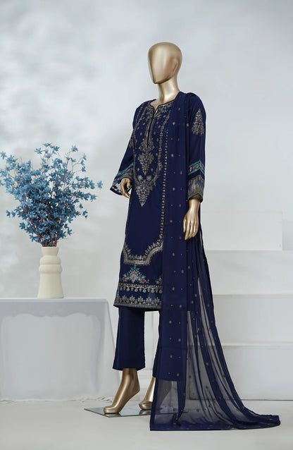 Amna Khadija Heavily Embroidered Cotton 3 Piece-Navy Blue