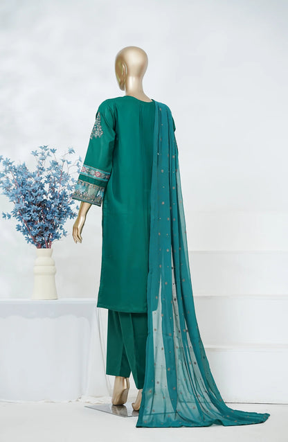 Amna Khadija Heavily Embroidered Cotton 3 Piece-Teal Blue