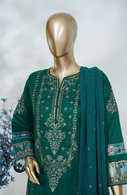 Amna Khadija Heavily Embroidered Cotton 3 Piece-Teal Blue