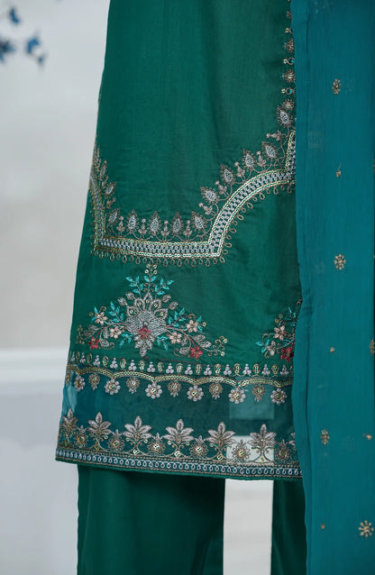 Amna Khadija Heavily Embroidered Cotton 3 Piece-Teal Blue