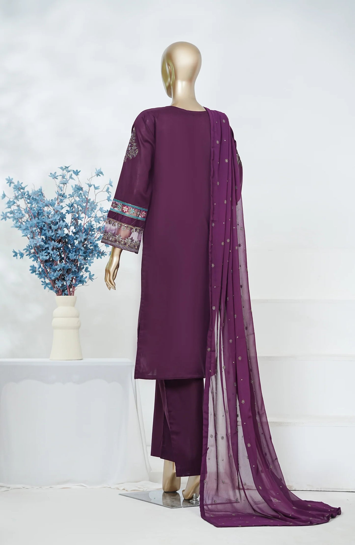 Amna Khadija Heavily Embroidered Cotton 3 Piece-Purple