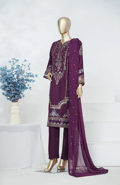 Amna Khadija Heavily Embroidered Cotton 3 Piece-Purple