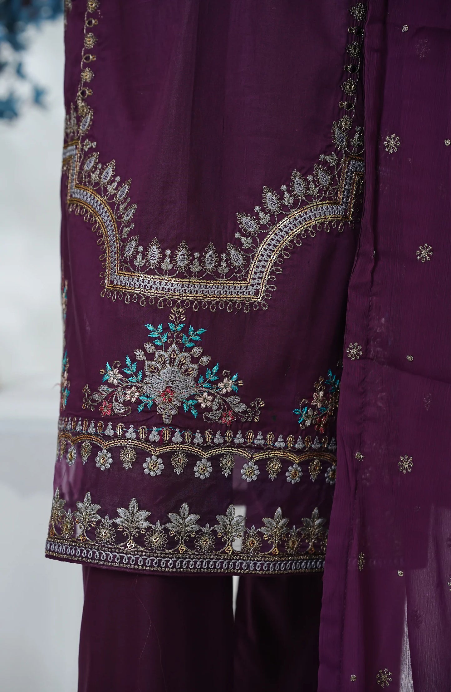 Amna Khadija Heavily Embroidered Cotton 3 Piece-Purple