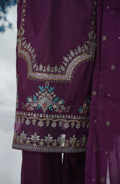 Amna Khadija Heavily Embroidered Cotton 3 Piece-Purple