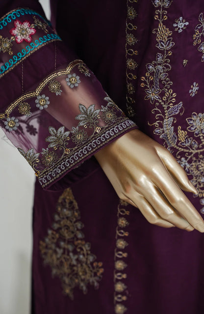 Amna Khadija Heavily Embroidered Cotton 3 Piece-Purple