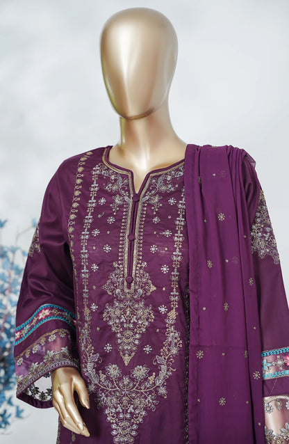 Amna Khadija Heavily Embroidered Cotton 3 Piece-Purple