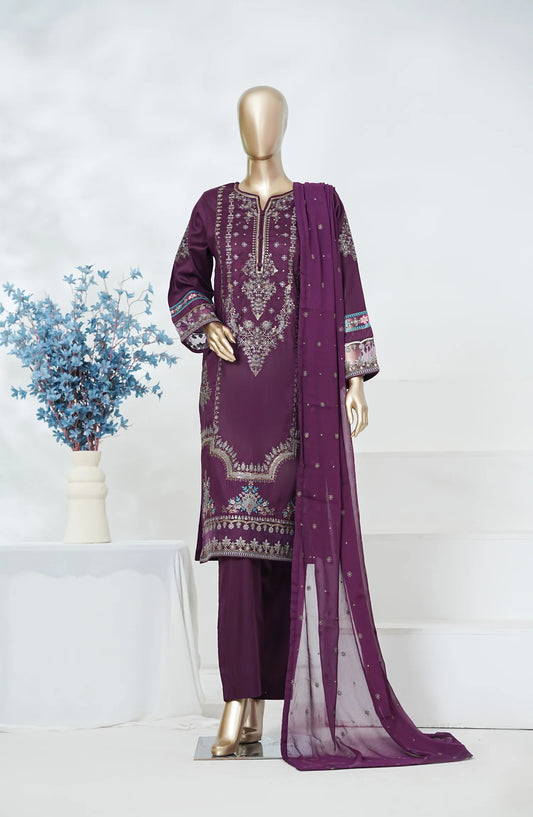 Amna Khadija Heavily Embroidered Cotton 3 Piece-Purple