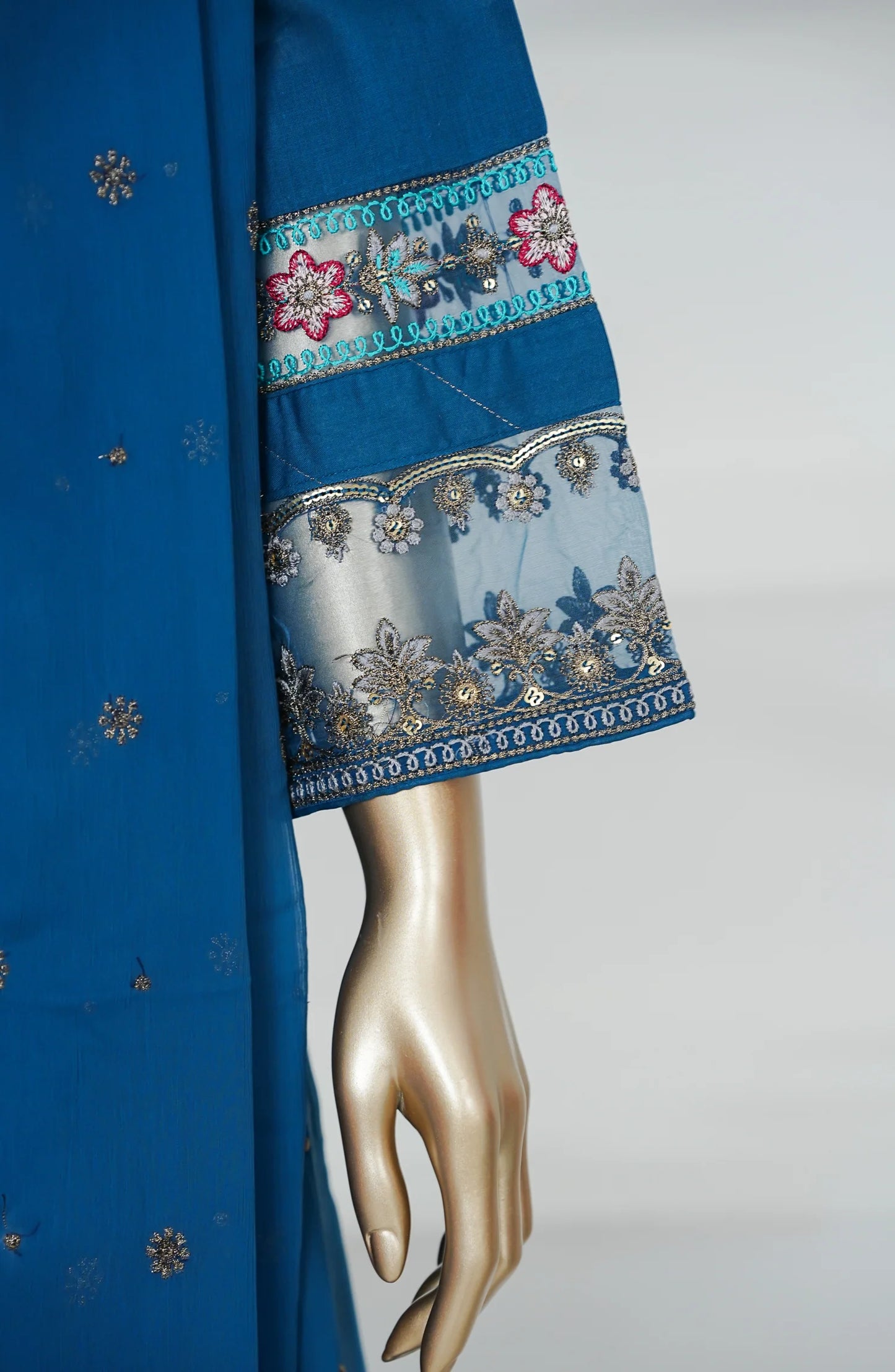 Amna Khadija Heavily Embroidered Cotton 3 Piece-Royal Blue
