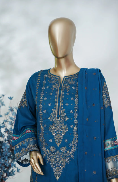 Amna Khadija Heavily Embroidered Cotton 3 Piece-Royal Blue