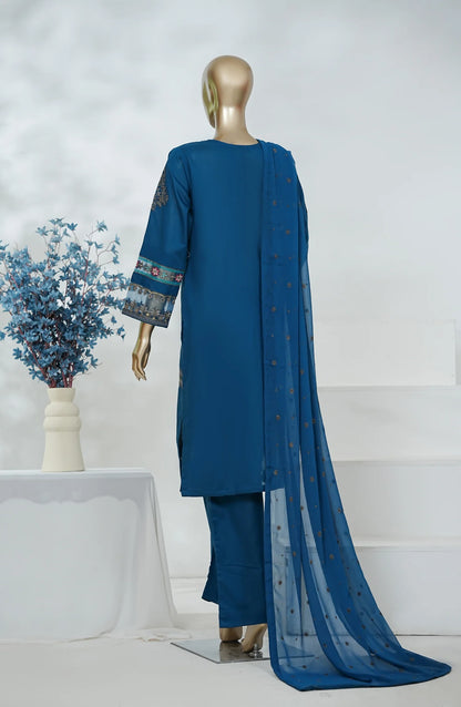 Amna Khadija Heavily Embroidered Cotton 3 Piece-Royal Blue
