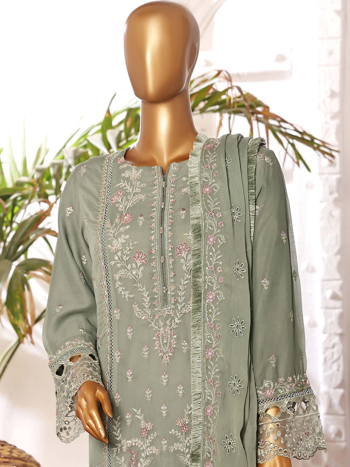 Sadabahar Stitched Embroidered Chiffon 3 Piece