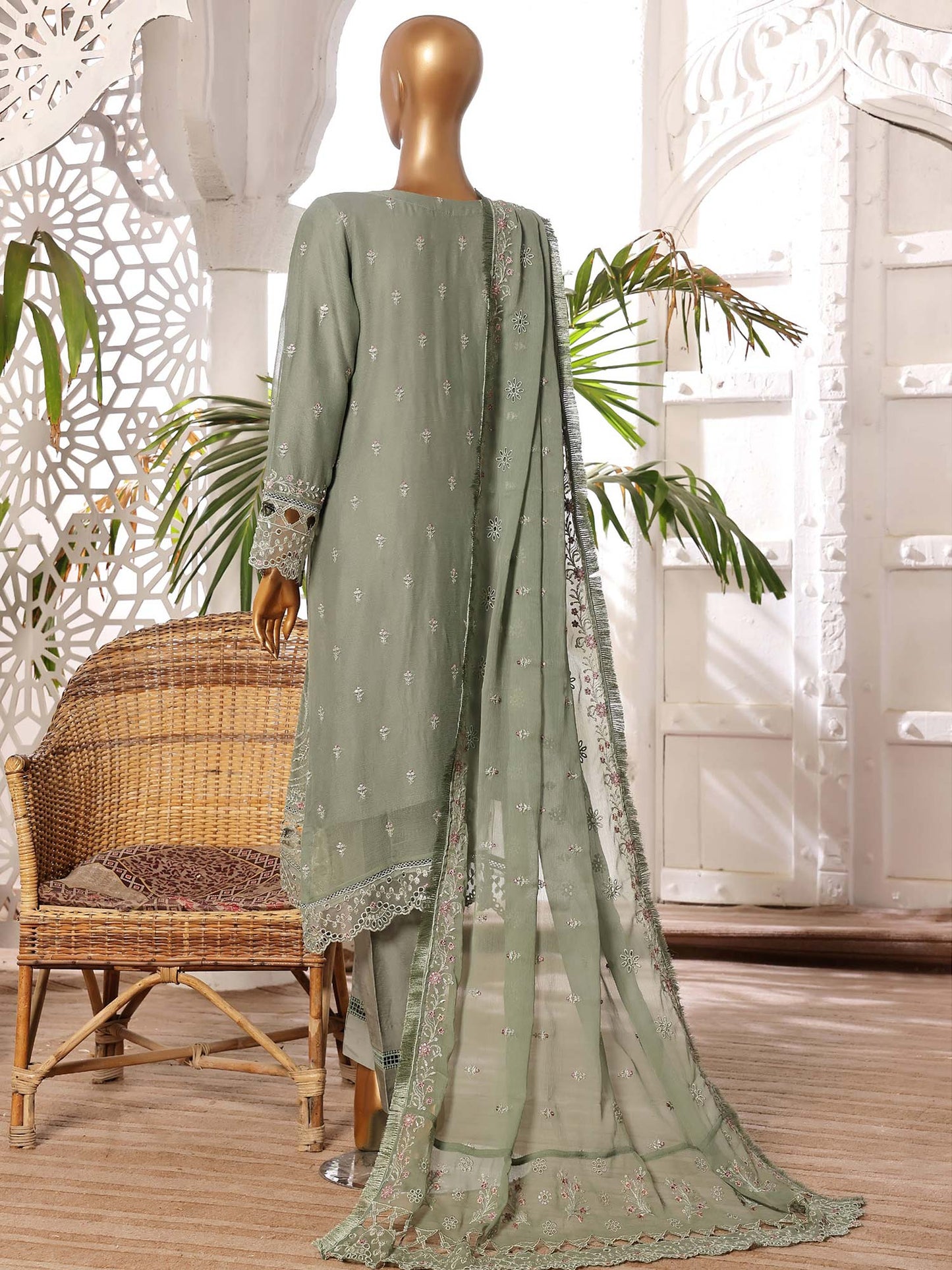 Sadabahar Stitched Embroidered Chiffon 3 Piece