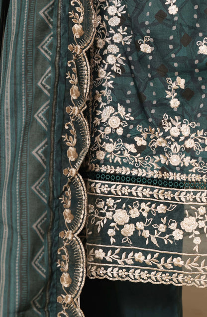 Sadabahar Signature Embroidered Lawn Cotton 3 Piece-Teal