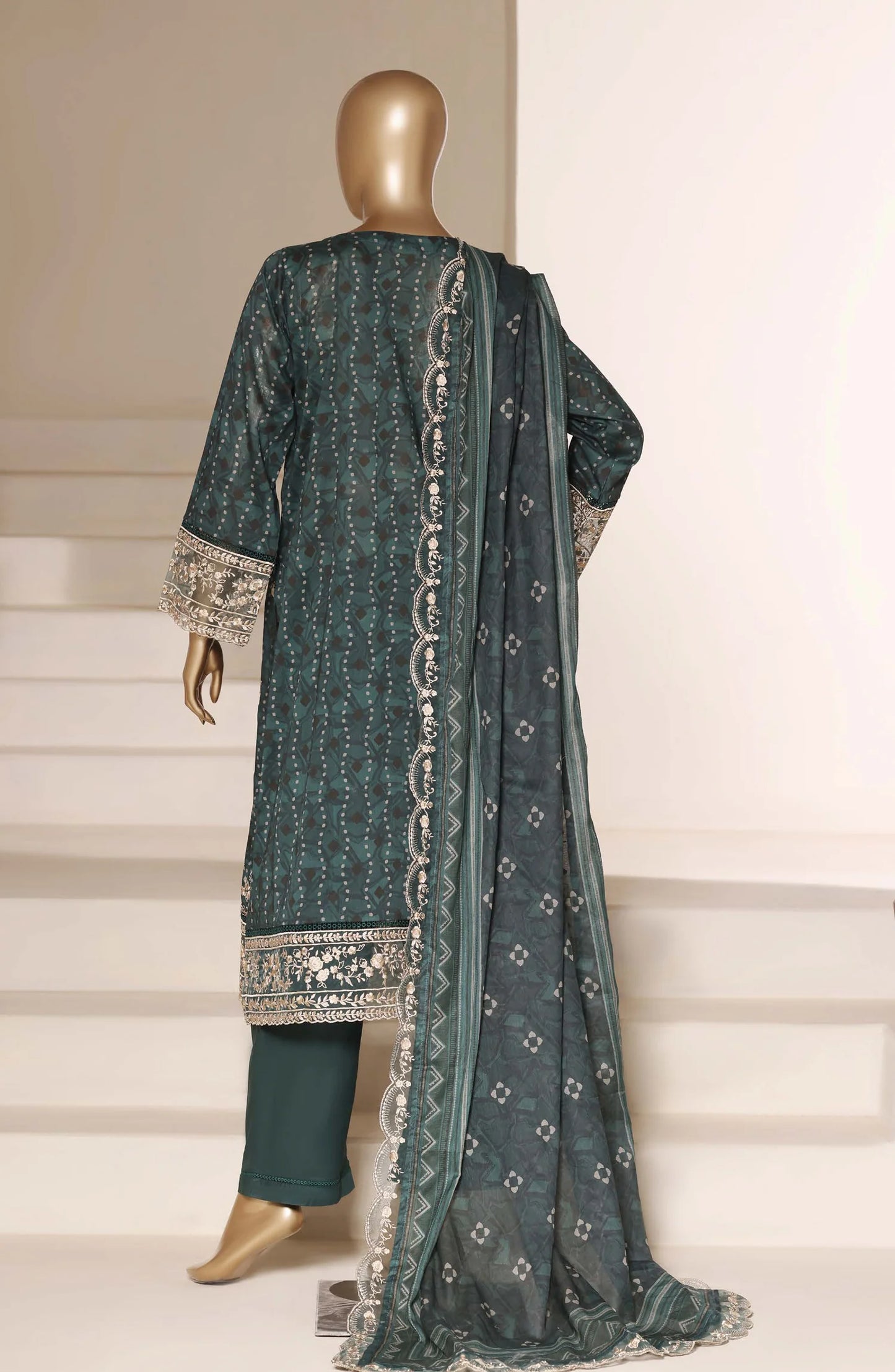 Sadabahar Signature Embroidered Lawn Cotton 3 Piece-Teal