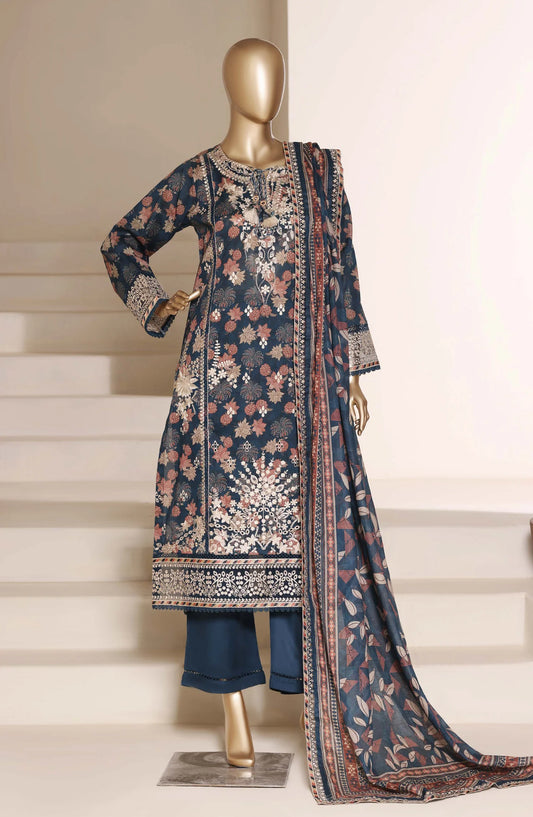 Sadabahar Signature Embroidered Lawn Cotton 3 Piece-Blue