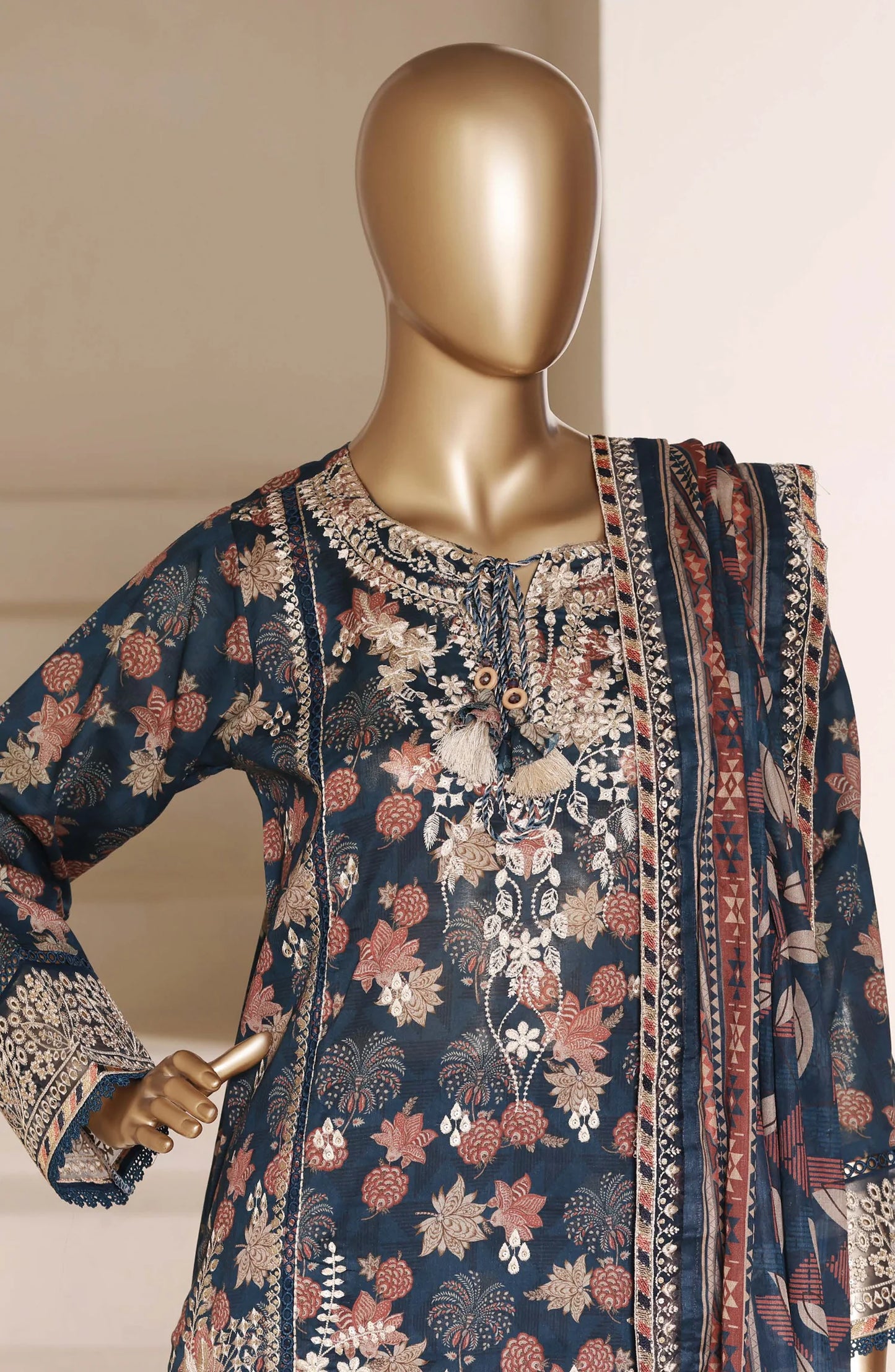 Sadabahar Signature Embroidered Lawn Cotton 3 Piece-Blue