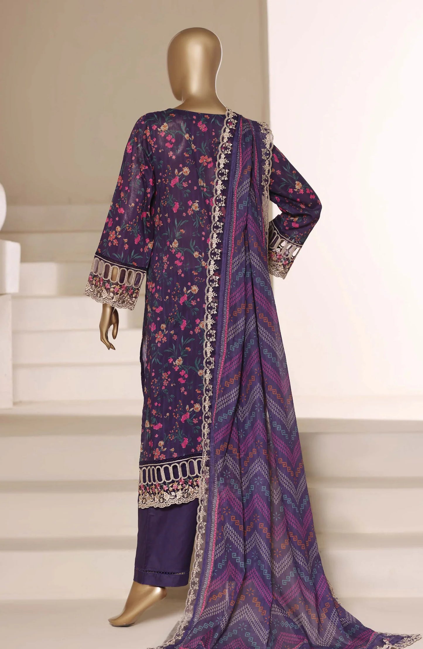 Sadabahar Signature Embroidered Lawn Cotton 3 Piece-Purple