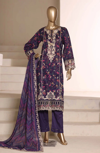 Sadabahar Signature Embroidered Lawn Cotton 3 Piece-Purple