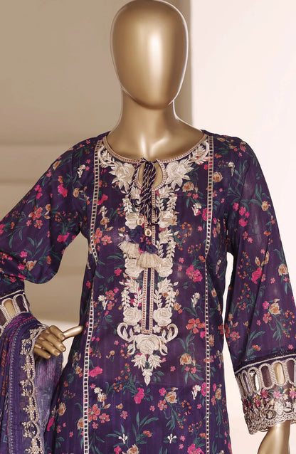 Sadabahar Signature Embroidered Lawn Cotton 3 Piece-Purple