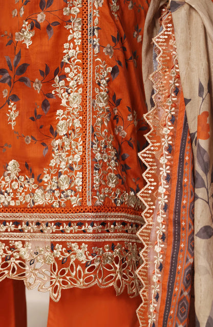 Sadabahar Signature Embroidered Lawn Cotton 3 Piece-Orange