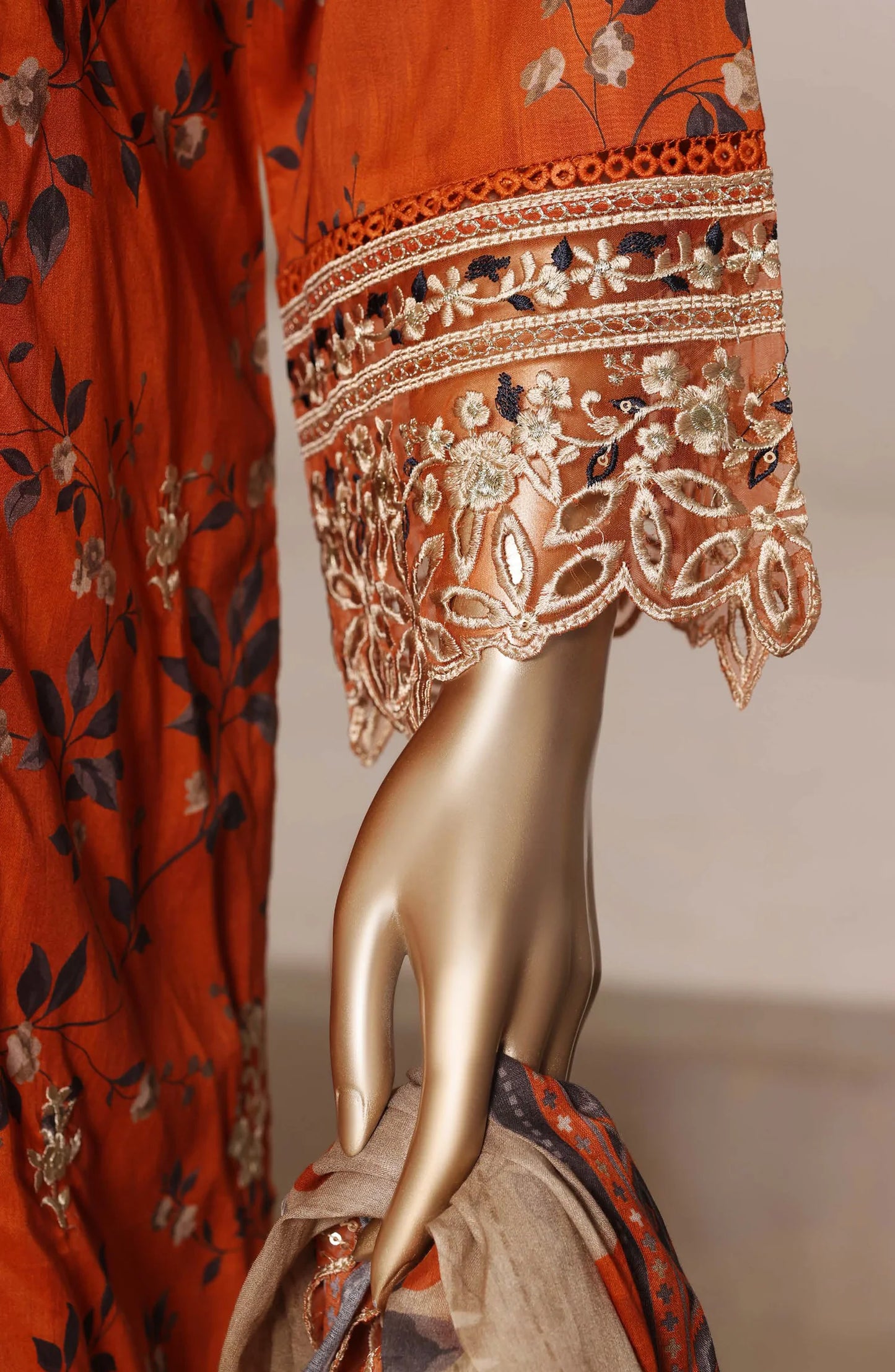 Sadabahar Signature Embroidered Lawn Cotton 3 Piece-Orange