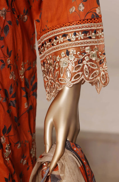 Sadabahar Signature Embroidered Lawn Cotton 3 Piece-Orange