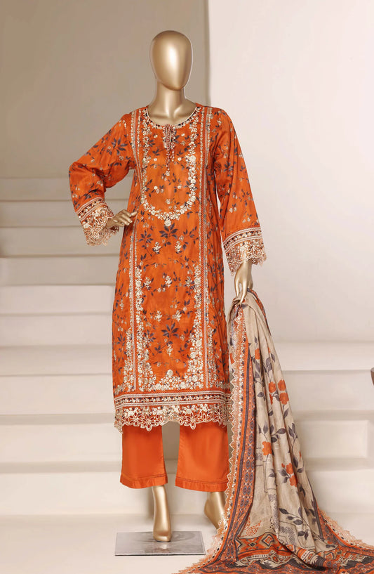 Sadabahar Signature Embroidered Lawn Cotton 3 Piece-Orange