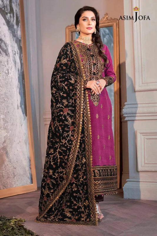 Asim Jofa Embroidered Raw Silk 3 piece Suit