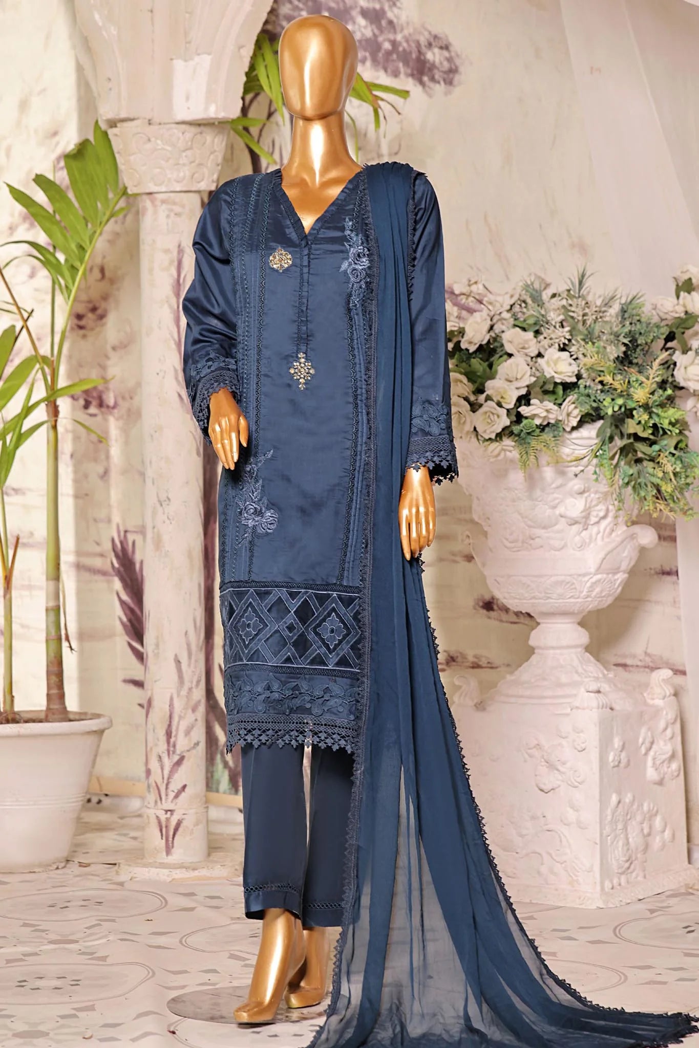 Sadabahar Embroidered Viscose Silk 3 Piece Suit