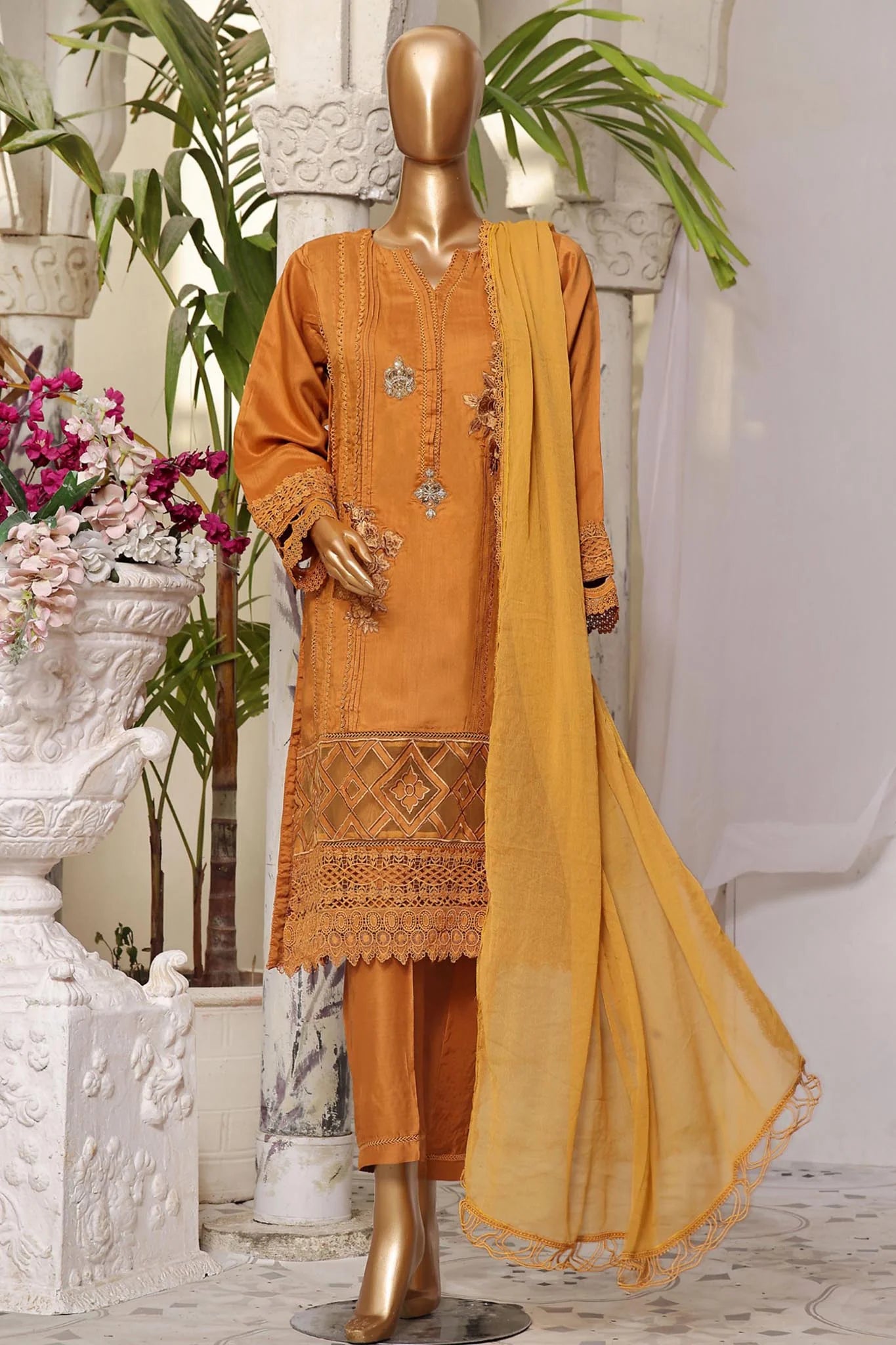 Sadabahar Embroidered Viscose Silk 3 Piece Suit