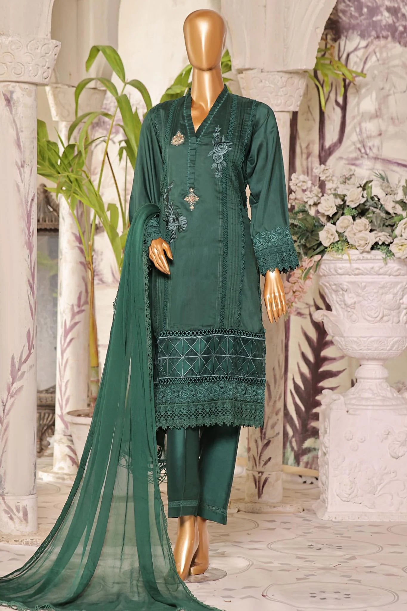 Sadabahar Embroidered Viscose Silk 3 Piece Suit