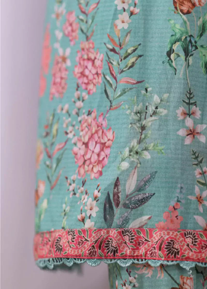 Binsaeed Printed Shirt & Pants(Co-ords)-Sea-green