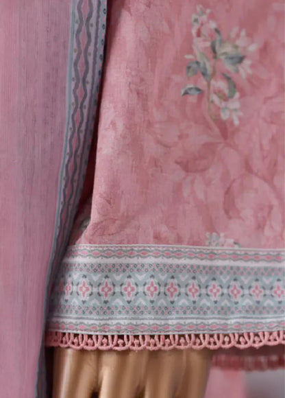 Bin Saeed Printed Lawn Cotton Suit with Chiffon Dupatta- Pink