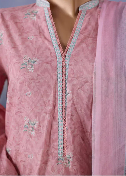 Bin Saeed Printed Lawn Cotton Suit with Chiffon Dupatta- Pink