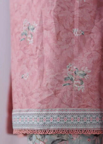 Bin Saeed Printed Lawn Cotton Suit with Chiffon Dupatta- Pink