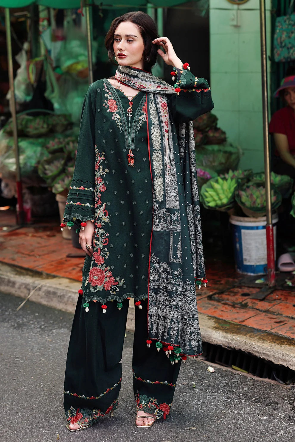 Charizma Embroidered Green 3 Piece Suit-unstitched