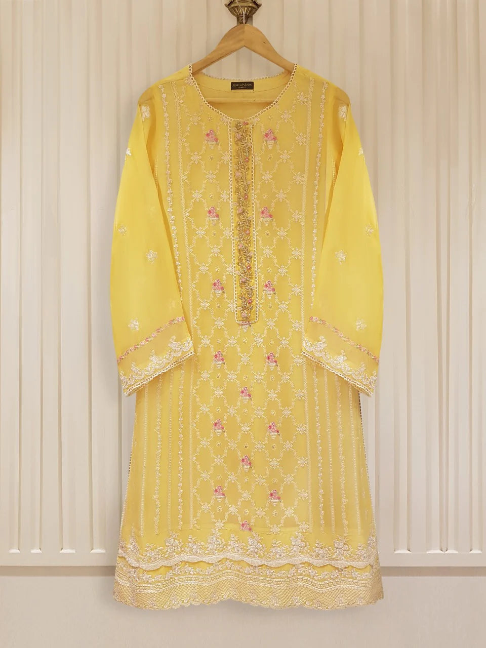 THREE PIECE 100% PURE CHIFFON HEAVILY EMBROIDERED SHIRT, RAW SILK PANT AND CHIFFON DUPATTA