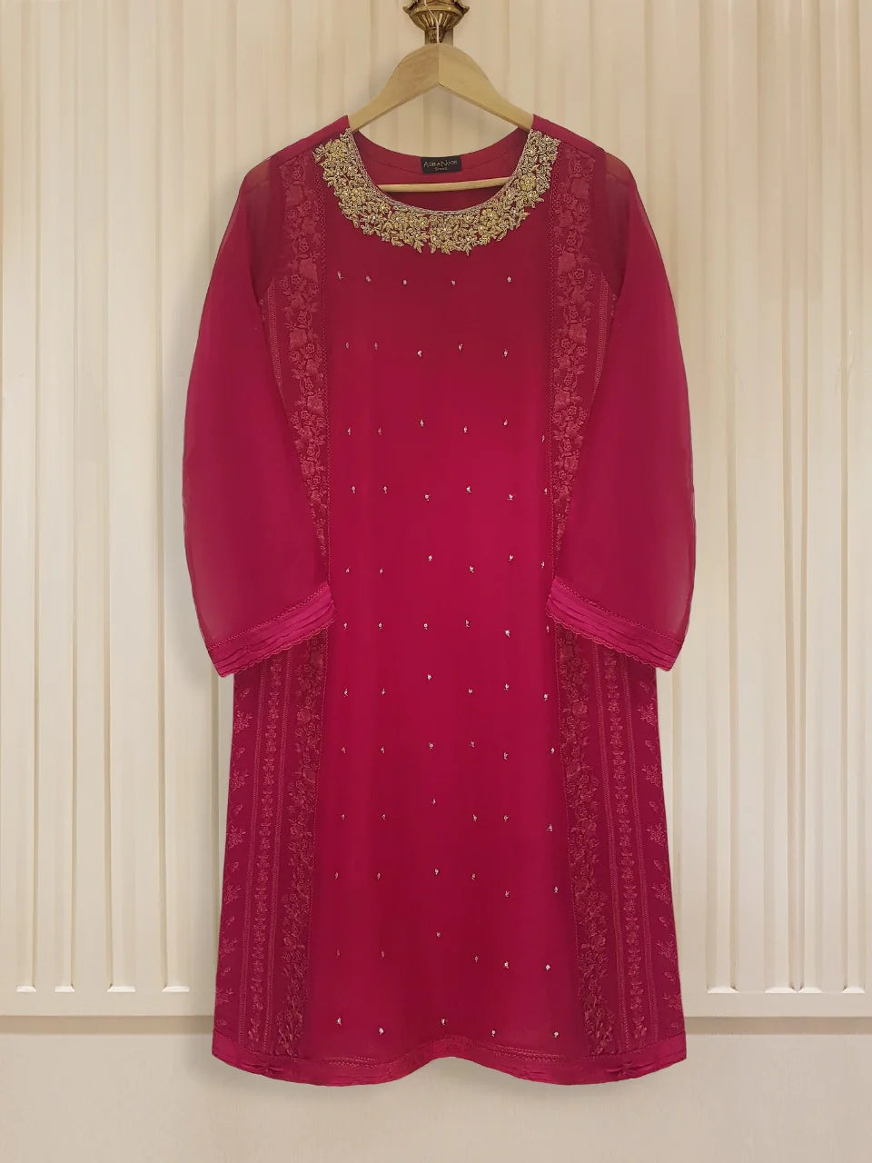 AGHANOOR TWO PIECE 100% PURE CHIFFON BEAUTIFUL EMBROIDERED SHIRT WITH DUPATTA