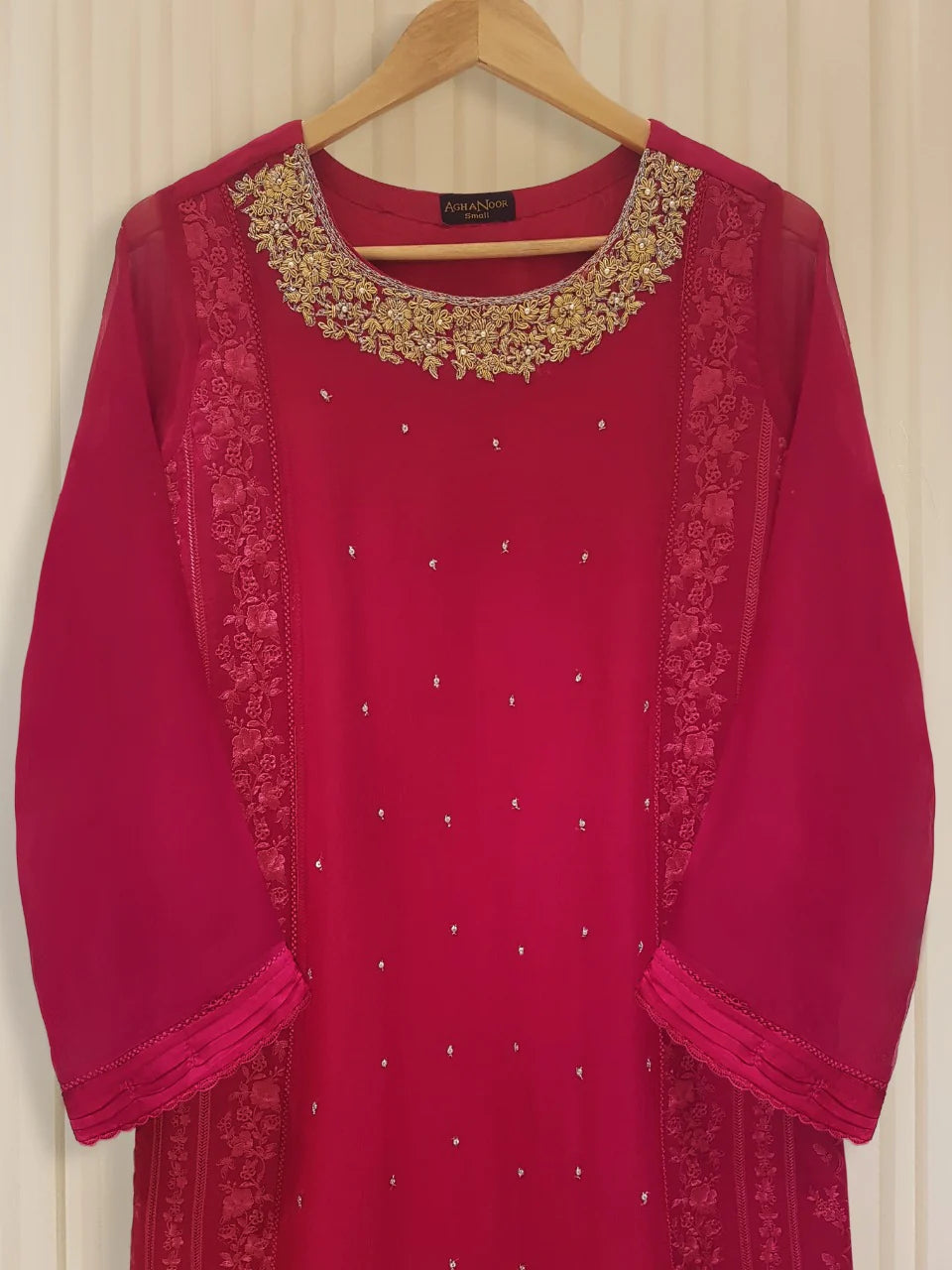 AGHANOOR TWO PIECE 100% PURE CHIFFON BEAUTIFUL EMBROIDERED SHIRT WITH DUPATTA