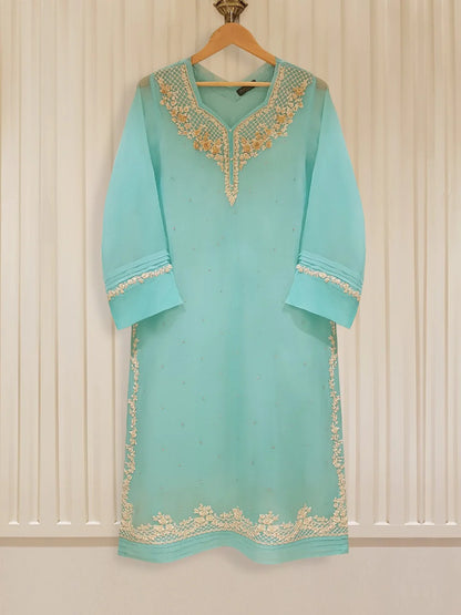 AGHANOOR TWO PIECE 100% PURE CHIFFON BEAUTIFUL EMBROIDERED SHIRT WITH DUPATTA