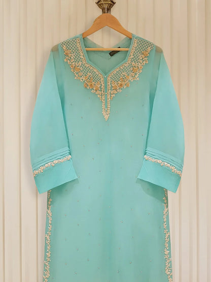 AGHANOOR TWO PIECE 100% PURE CHIFFON BEAUTIFUL EMBROIDERED SHIRT WITH DUPATTA