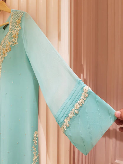 AGHANOOR TWO PIECE 100% PURE CHIFFON BEAUTIFUL EMBROIDERED SHIRT WITH DUPATTA