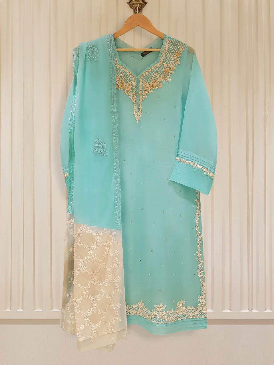 AGHANOOR TWO PIECE 100% PURE CHIFFON BEAUTIFUL EMBROIDERED SHIRT WITH DUPATTA