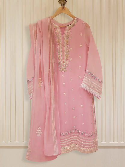 AGHANOOR TWO PIECE 100% PURE CHIFFON BEAUTIFUL EMBROIDERED SHIRT WITH DUPATTA