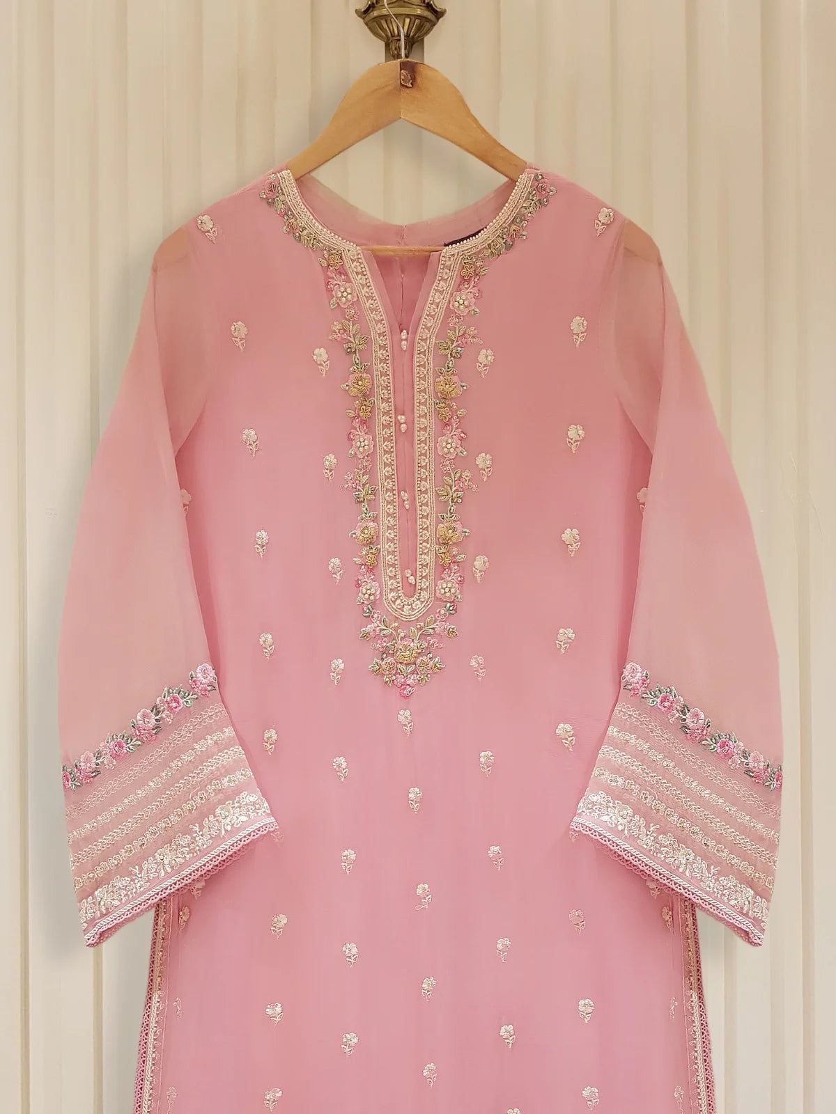 AGHANOOR TWO PIECE 100% PURE CHIFFON BEAUTIFUL EMBROIDERED SHIRT WITH DUPATTA